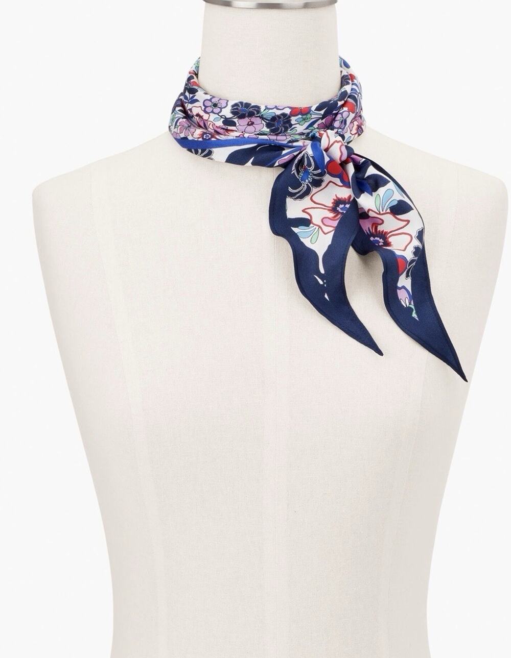 Talbots 100% Silk Paradise Floral Diamond Scarf 14”x48” NEW